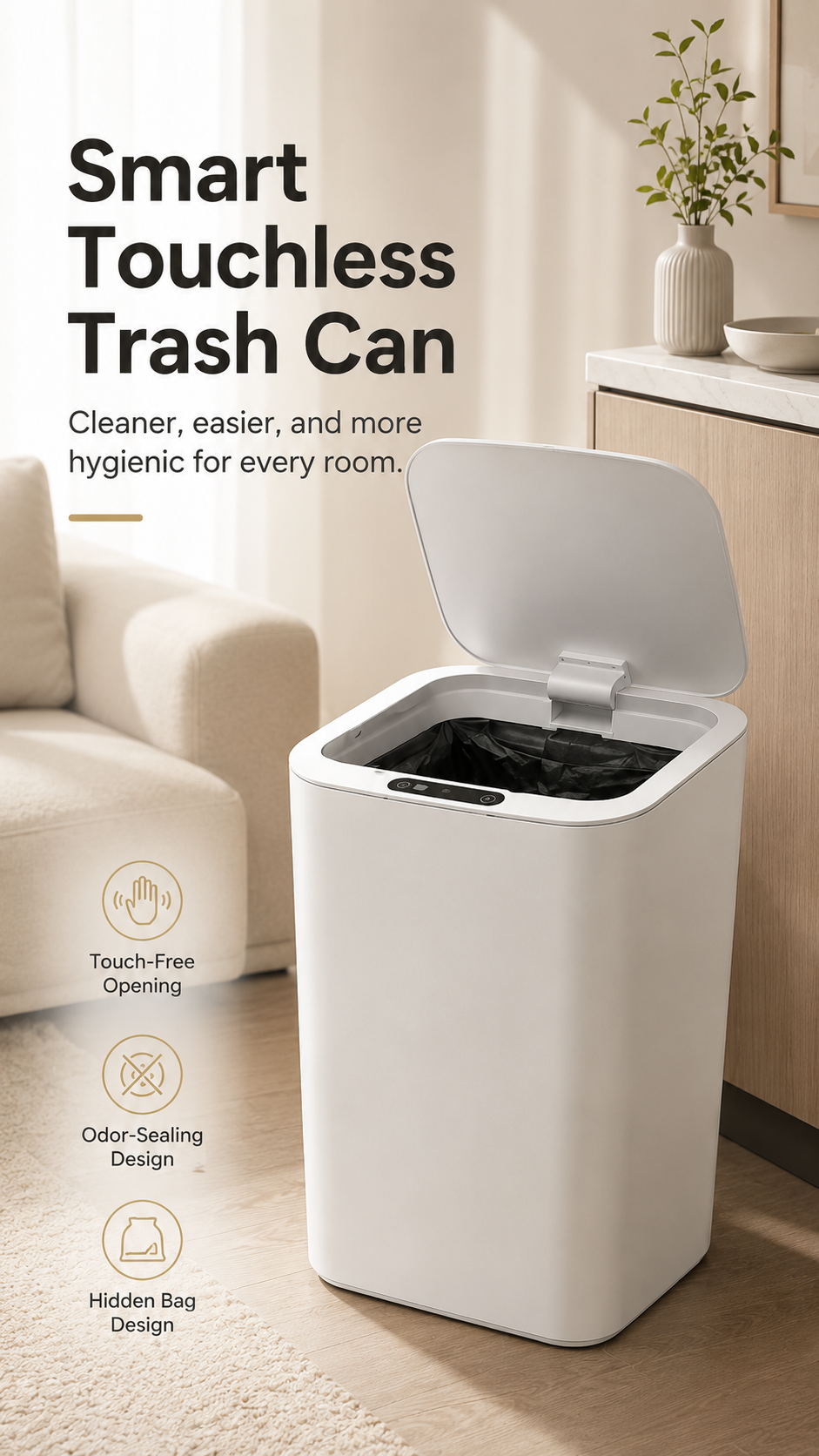 22L Touchless Trash Can with Motion Sensor Lid for Kitchen, Bathroom & Office
