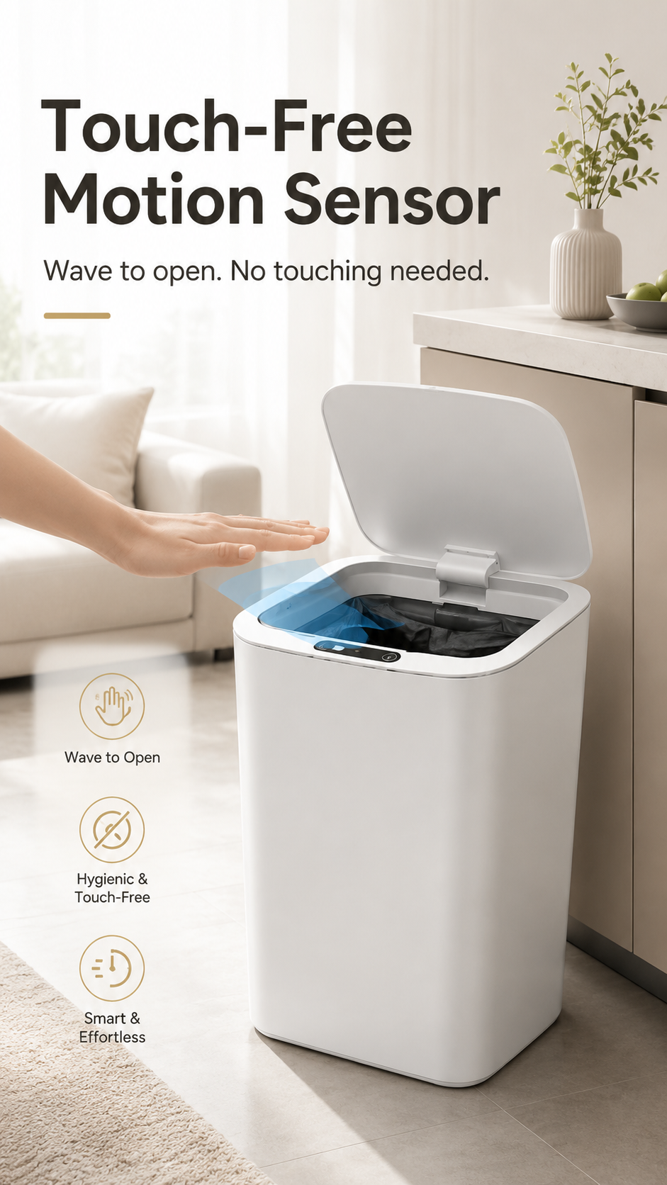 22L Touchless Trash Can with Motion Sensor Lid for Kitchen, Bathroom & Office