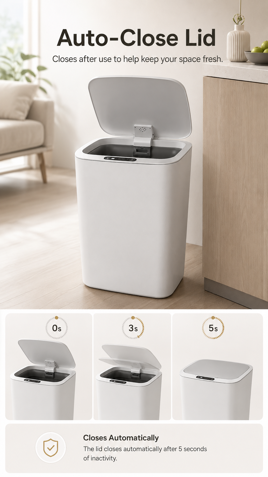 22L Touchless Trash Can with Motion Sensor Lid for Kitchen, Bathroom & Office