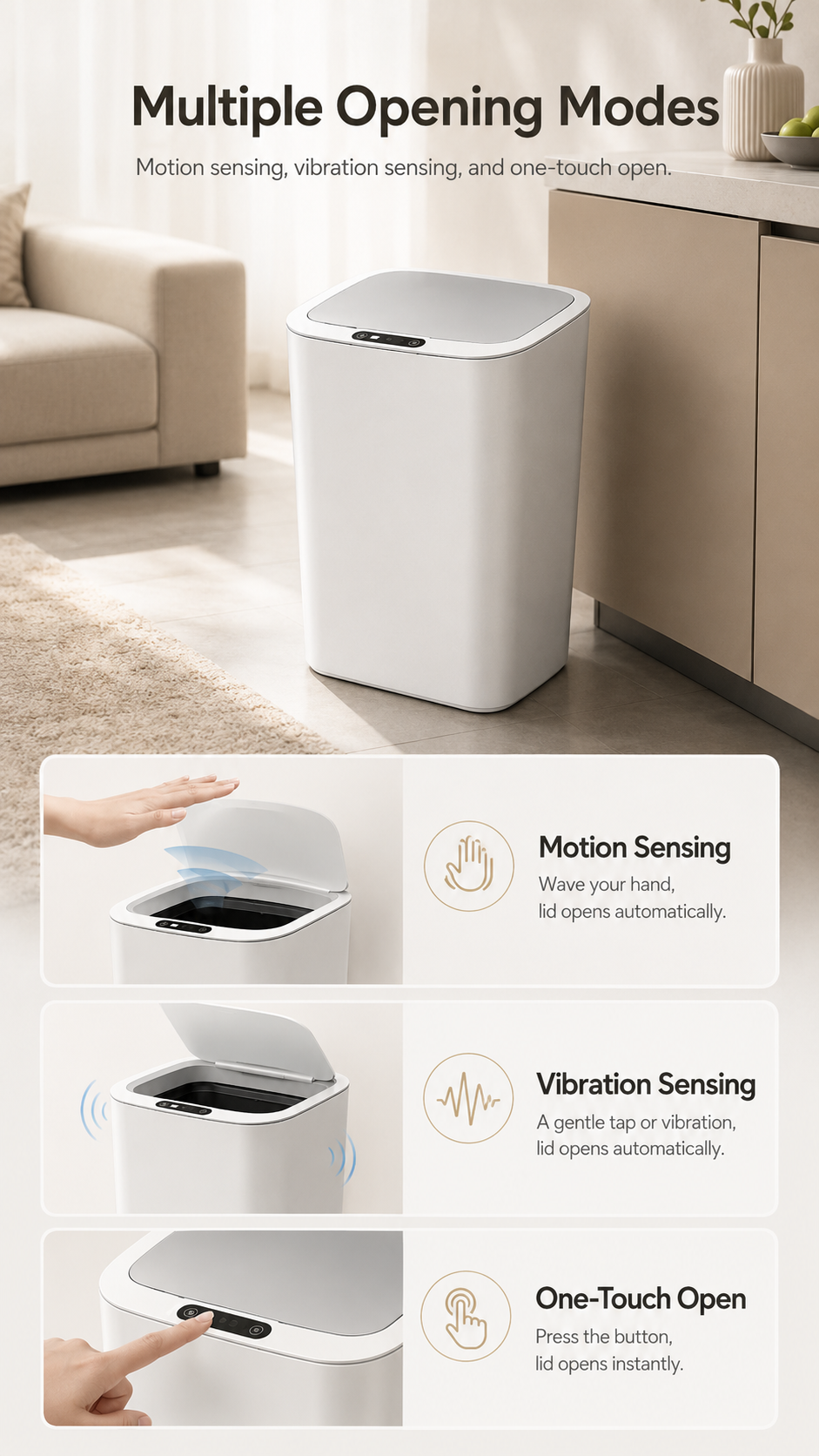 22L Touchless Trash Can with Motion Sensor Lid for Kitchen, Bathroom & Office
