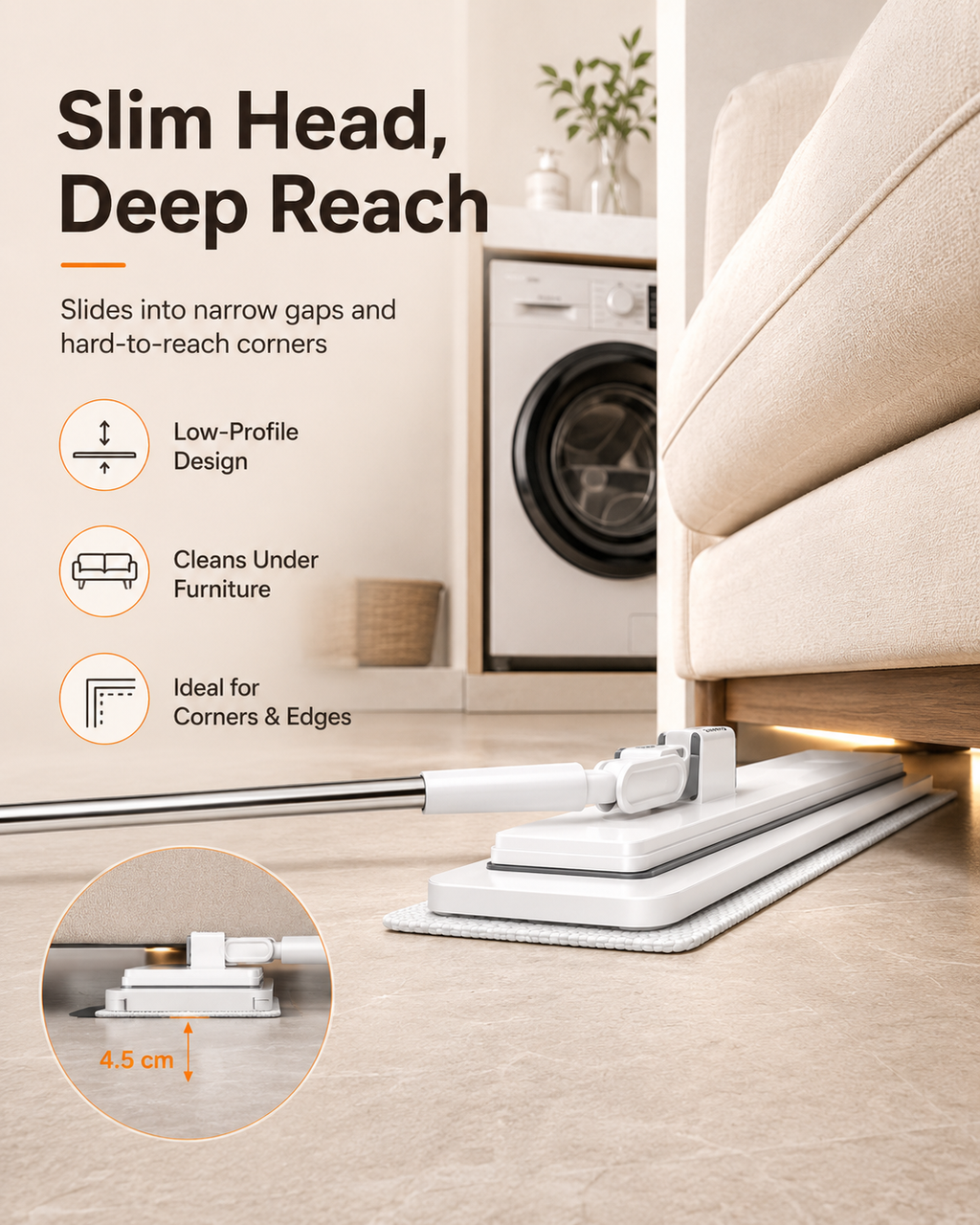 Touch-Free Clip-On Flat Mop with Extendable Stainless Steel Handle