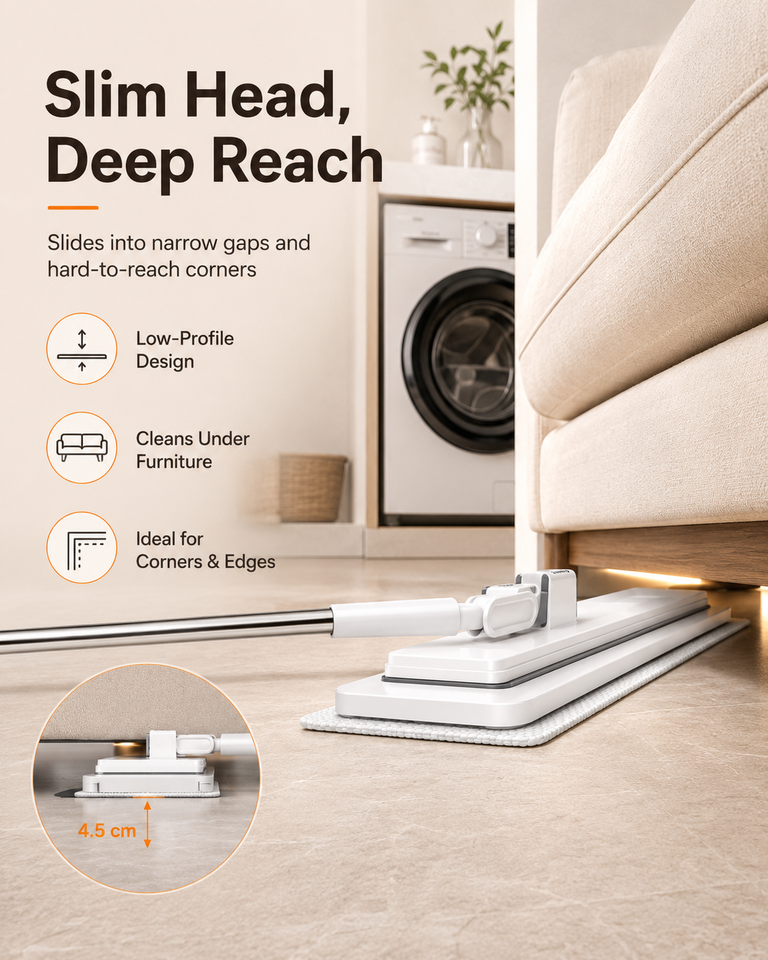 Touch-Free Clip-On Flat Mop with Extendable Stainless Steel Handle
