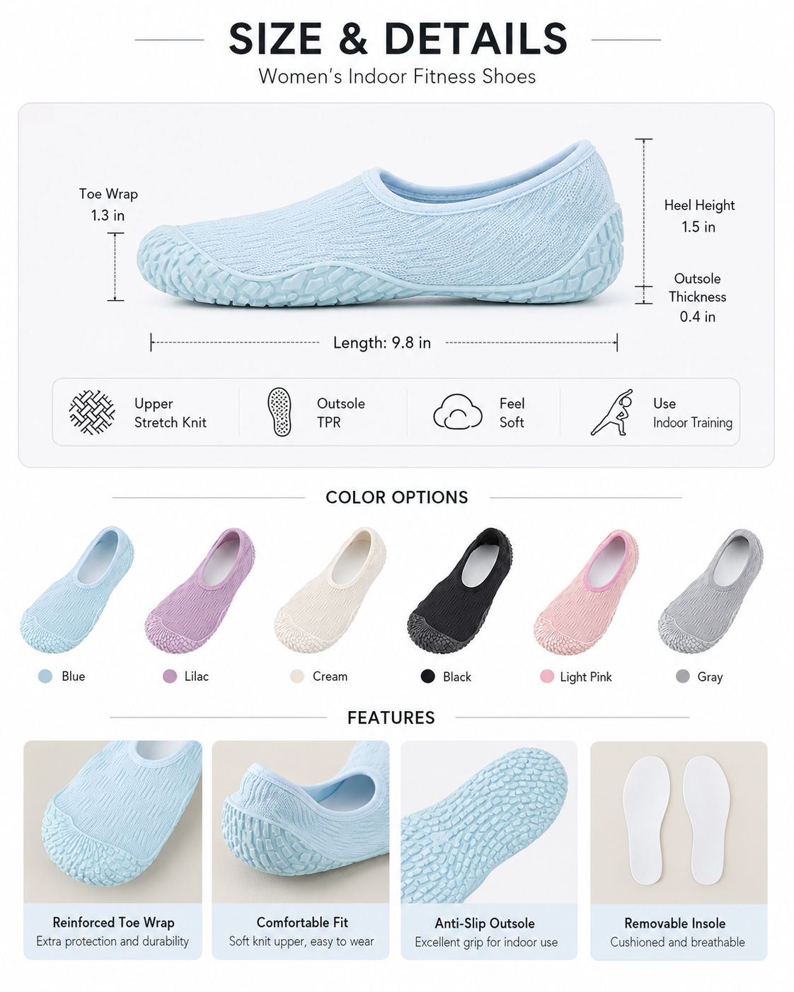 Women’s Indoor Fitness Shoes – Lightweight Non-Slip Shoes for Yoga, Jump Rope & Home Workouts