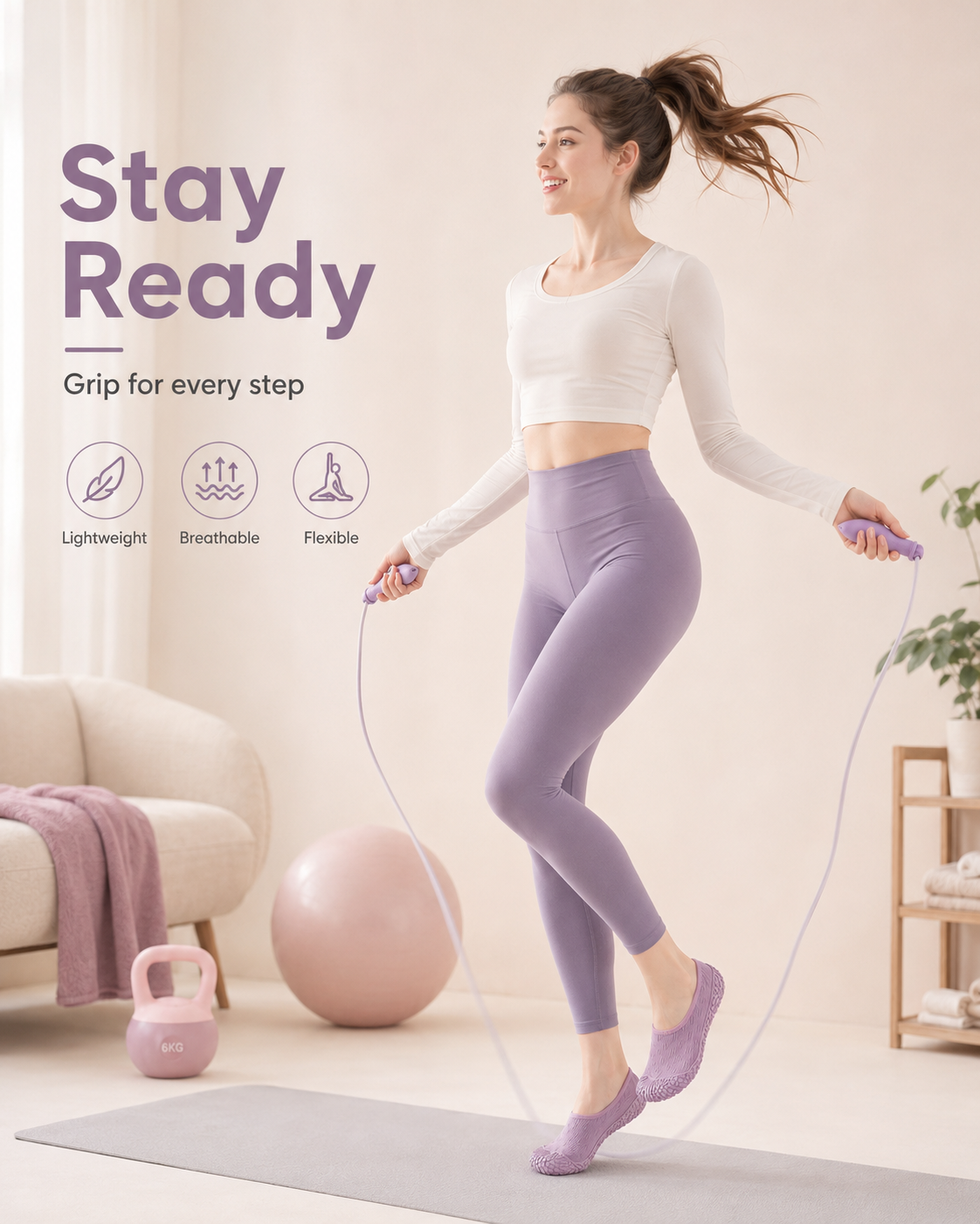 Women’s Indoor Fitness Shoes – Lightweight Non-Slip Shoes for Yoga, Jump Rope & Home Workouts