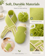 3-Piece Bath Scrubber Set with Back Strap, Bath Mitt & Loofah