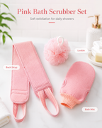3-Piece Bath Scrubber Set with Back Strap, Bath Mitt & Loofah