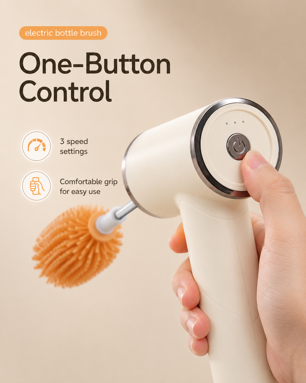 Electric Baby Bottle Brush Set with Silicone Brush Heads