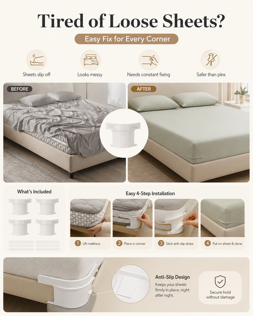Bed Sheet Holder Clips – Hidden Sheet Grippers for a Smooth, Tidy Bed