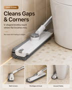 3-in-1 Floor Scrub Brush with Squeegee – Dual-Sided V Bristles for Bathroom, Tile, Grout & Corners