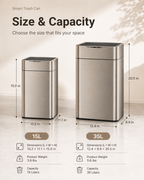Smart Touchless Stainless Steel Trash Can with LED Light, Automatic Motion Sensor Bin for Bathroom, Bedroom, Kitchen
