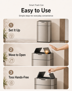 Smart Touchless Stainless Steel Trash Can with LED Light, Automatic Motion Sensor Bin for Bathroom, Bedroom, Kitchen