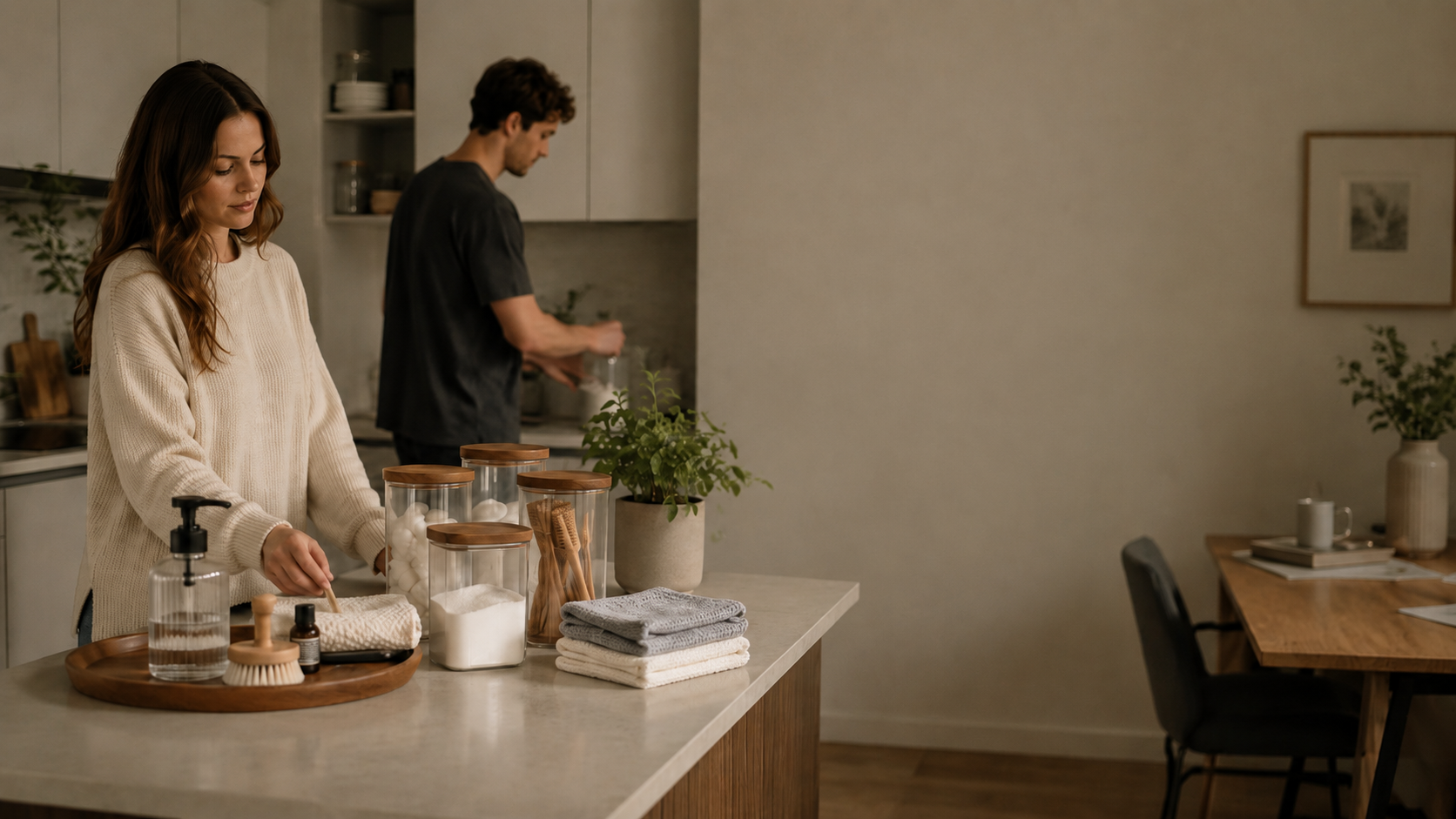 A warm, organized home with useful everyday objects