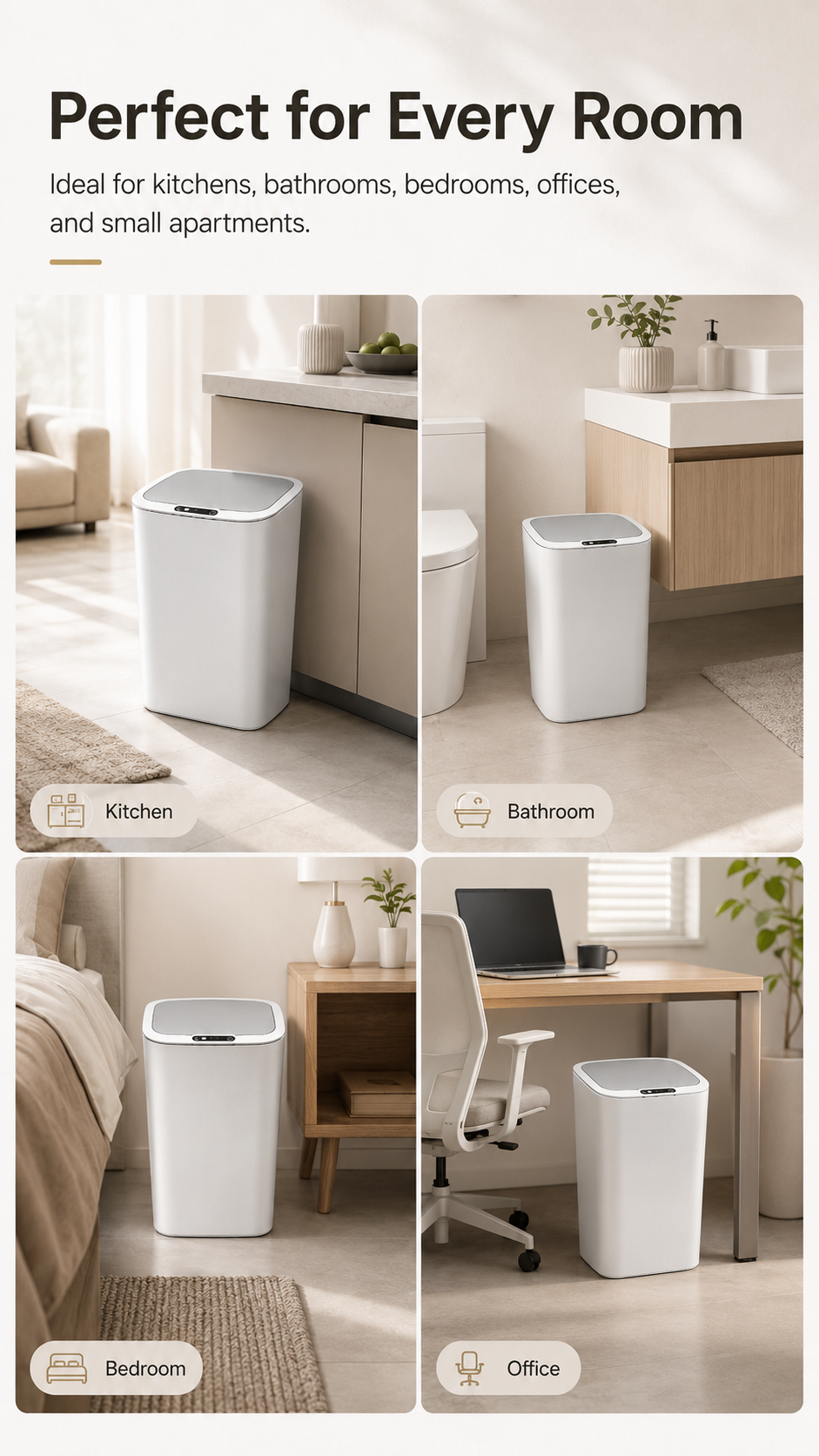 22L Touchless Trash Can with Motion Sensor Lid for Kitchen, Bathroom & Office