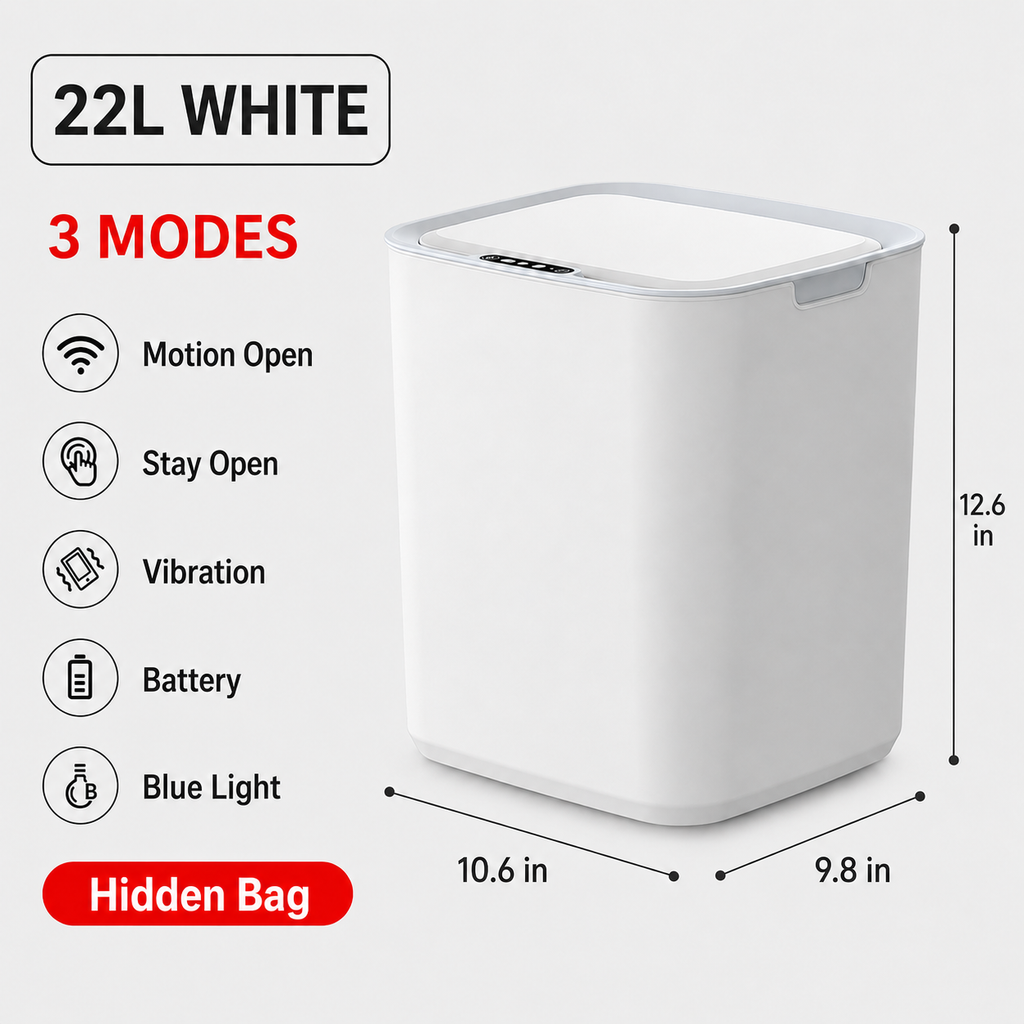 22L Touchless Trash Can with Motion Sensor Lid for Kitchen, Bathroom & Office