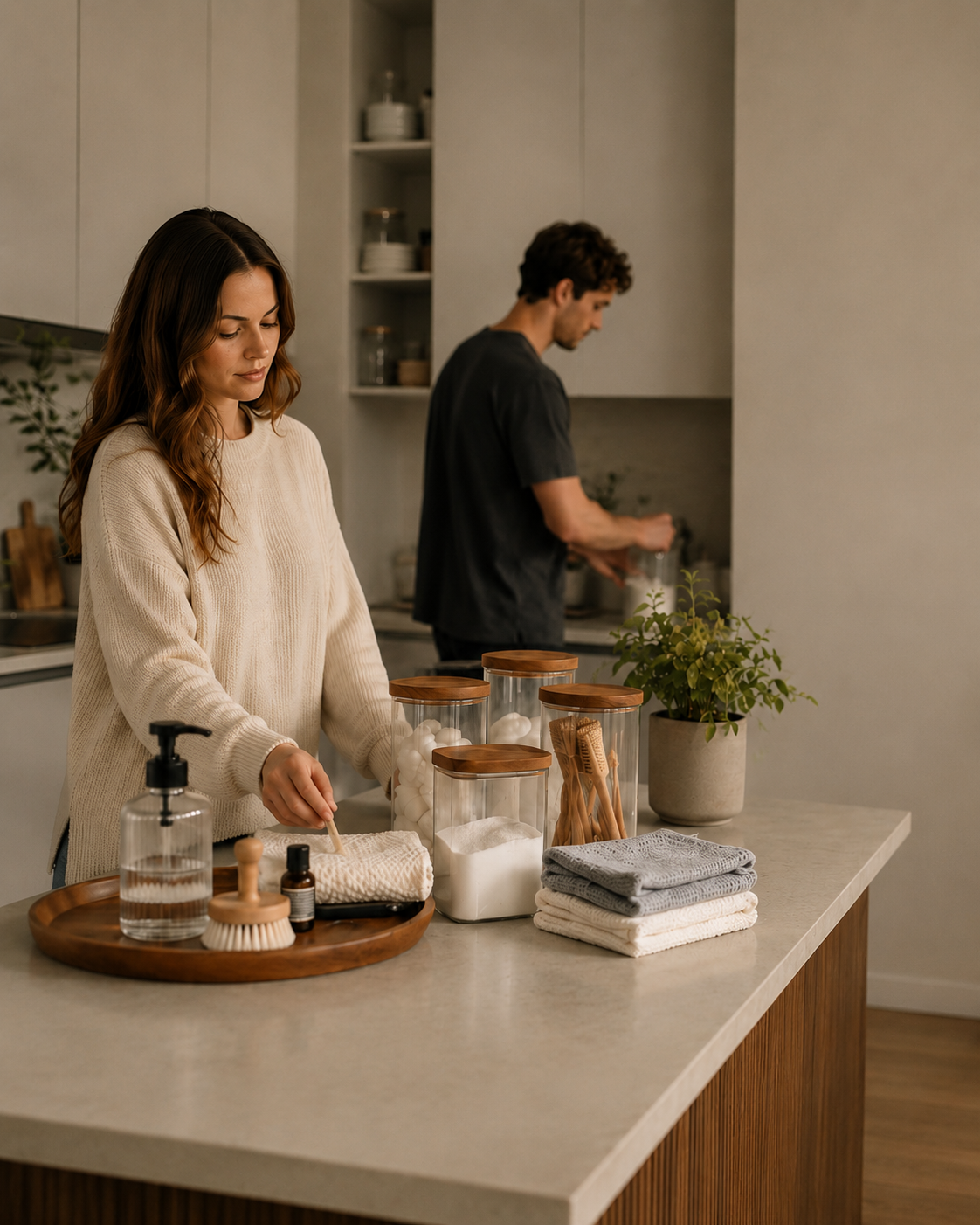 Everyday home care in a warm, softly lit interior